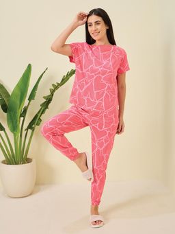 Sweet Dreams - Women Pink Printed T-Shirt with Pyjama (Set of 2)