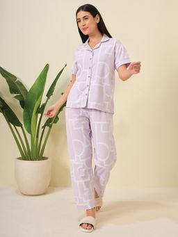 Sweet Dreams - Women Purple Printed Shirt with Pyjama (Set of 2)