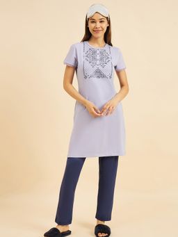 Sweet Dreams - Women Purple Printed Kurta with Pyjama (Set of 2)