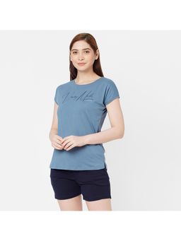 Sweet Dreams - Women Blue Solid T-Shirt with Shorts (Set of 2)