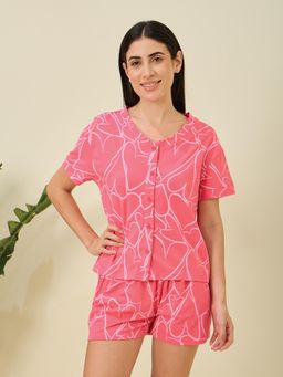 Sweet Dreams - Women Pink Printed Shirt with Shorts (Set of 2)