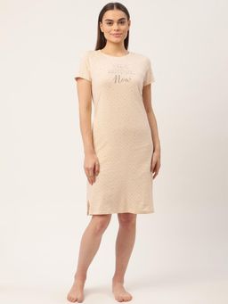 Sweet Dreams - Women Beige Polka Print Short Night Dress