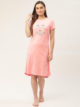 Sweet Dreams - Women Pink Polka Print Night Dress