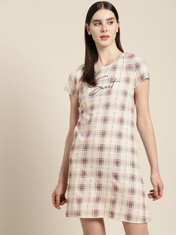 Sweet Dreams - Women Purple Checks Short Night Dress