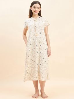 Sweet Dreams - Women Geometric Calf Length Night Dress