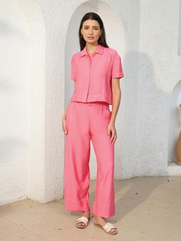 Sweet Dreams - Women Pink Solid Shirt with Pyjama (Set of 2)