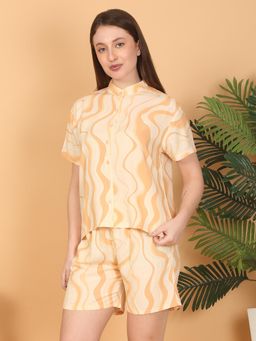 Sweet Dreams - Women Peach Printed Shirt with Shorts (Set of 2)