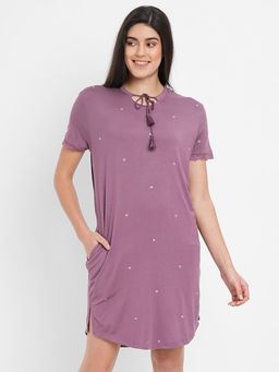 Sweet Dreams - Women Purple Modal Spandex Printed Night Dress