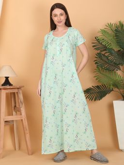 Sweet Dreams - Women Green Floral Printed Night Dress