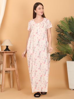 Sweet Dreams - Women Pink Floral Printed Night Dress