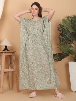Sweet Dreams - Women Green Floral Printed Night Dress