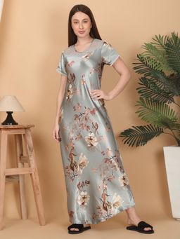Sweet Dreams - Women Green Floral Printed Night Dress