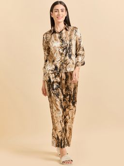 Sweet Dreams - Women Brown Printed Front Open Shirt with Pyjama (Set of 2)