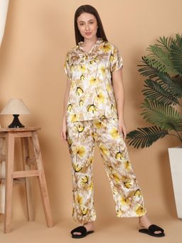 Sweet Dreams - Women Yellow Floral Printed Top with Pyjama (Set of 2)