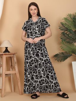 Sweet Dreams - Women Black Printed Night Dress