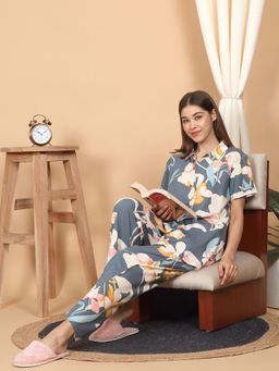 Sweet Dreams - Women Grey Printed Shirt with Pyjama (Set of 2)