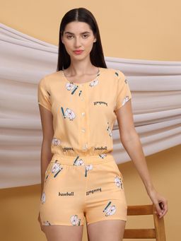 Sweet Dreams - Women Yellow Printed Half Sleeves Playsuit