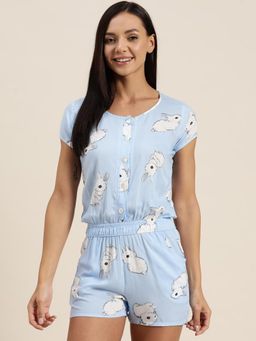 Sweet Dreams - Women Blue Printed Half Sleeves Playsuit