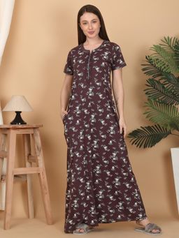 Sweet Dreams - Women Wine Floral Night Dress