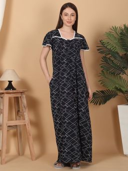 Sweet Dreams - Women Navy Blue Geometric Night Dress