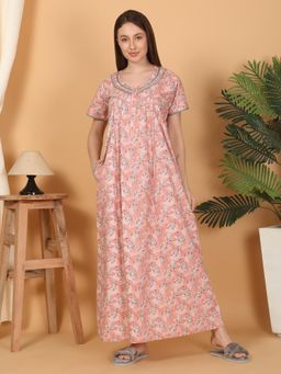 Sweet Dreams - Women Brown Floral Print Night Dress