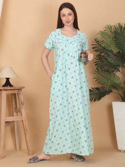 Sweet Dreams - Women Blue Floral Printed Night Dress
