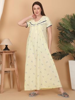 Sweet Dreams - Women Yellow Floral Printed Night Dress