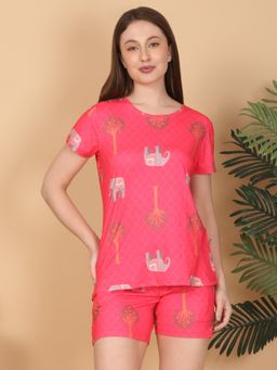 Sweet Dreams - Women Pink Printed T-Shirt with Shorts (Set of 2)