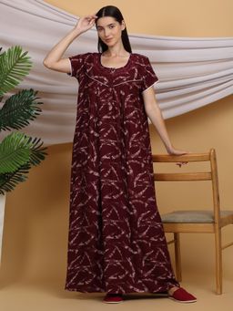 Sweet Dreams - Women Maroon Printed Night Dress