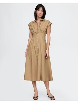 GAP - Brown Women's Spread Collar Cap Sleeves A-Line Knee Length Dress