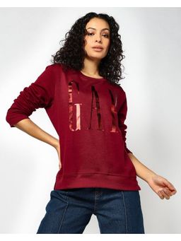 GAP - Women's Maroon Cotton Blend Crew Neck Typography Sweatshirt