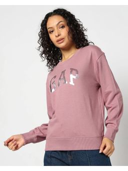 GAP - Women's Mauve Cotton Blend Crew Neck Typography Sweatshirt