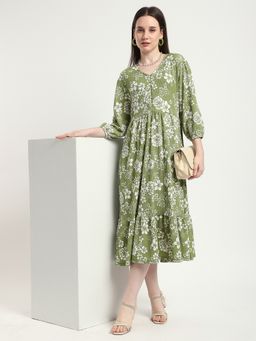 R&B - Green Floral Relaxed Women Midi Dress
