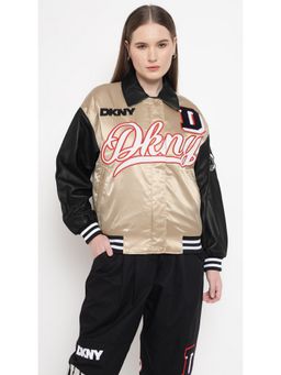 DKNY - Beige Patch and Embroidery Bomber Jacket