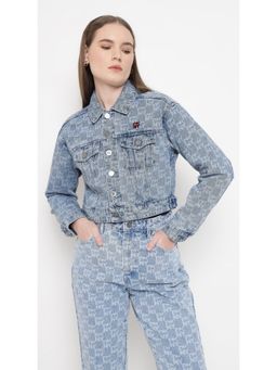 DKNY - Blue All-Over Logo Printed Denim Jacket