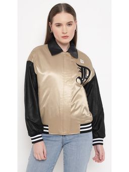 DKNY - Beige Patch and Embroidered Bomber Jacket