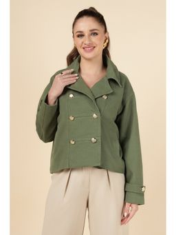 Aspirin Fashion - Green Cotton Gold Buttons Jacket