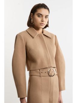 Karen Millen - Beige Brushed Cropped Collared Trench Jacket