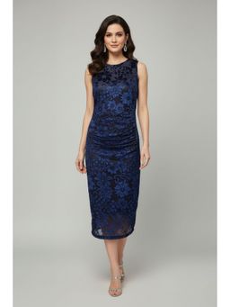 TAMISKA BY NARENDRA KUMAR - Velvet Burnout Blue Bodycon Midi Dress