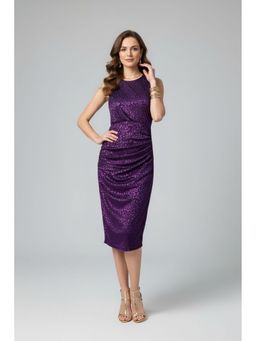 TAMISKA BY NARENDRA KUMAR - Velvet Burnout Purple Soft Evening Midi Dress
