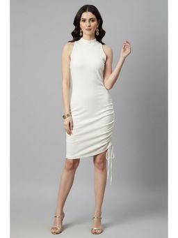 TAMISKA BY NARENDRA KUMAR - Modal White Ruched Midi Dress