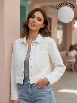 RIGO - Women Regular Fit Off White Corduroy Jacket