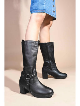 SHUZ TOUCH - Black High Top Block Heeled Casual Boots