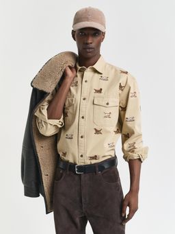 GANT - Men Beige Embroidered Motifs Twill Shirt