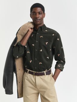 GANT - Men Green Embroidered Corduroy Shirt
