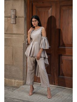 MEHAK MURPANA - Taupe Hi Low Top for Women