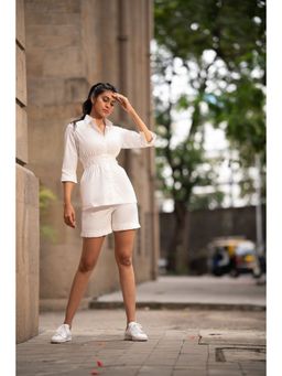 MEHAK MURPANA - White Solid Co Ord (Set of 2)