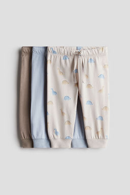 H&M - Boys Beige 3-Pack Cotton Jersey Joggers