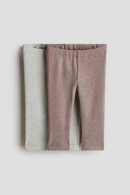 H&M - Boys Beige 2-Pack Ribbed Cotton Leggings