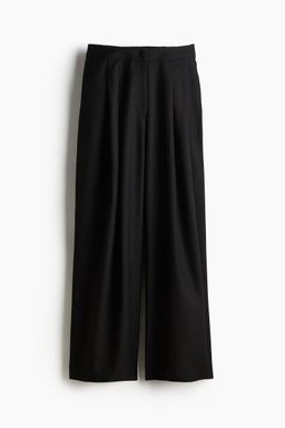 H&M - Women Black Pleat-Front Twill Trousers